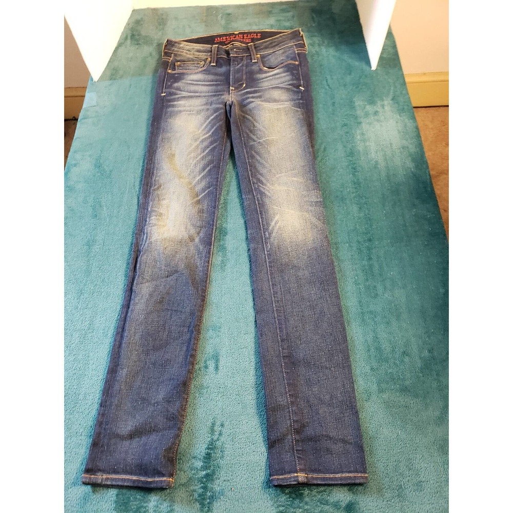 American Eagle Jeans Womens Sz 0 Blue Stretch Pants Skinny Made in USA Ladies